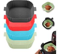 LYHOLKEER Silicone Air Fryer Liners, 4Pcs Air Fryer Silicone Reusable Liners Square,Food Safe Air Fryers Oven Accessories,Replacement Of Flammable Parchment Liner Paper,Silicone Baking Tray Pots