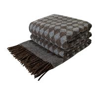 LYHome 100% LambsWool Blanket - Large Throw, Sofa & Bed Bedspread, Single Double Throws, Soft Warm Blankets for Winter Travel Picnic & Camping 55x79 in, 140x200 cm, Blue - Brown Scandinavian Rhombus