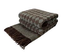 LYHome 100% LambsWool Blanket - Large Throw, Sofa & Bed Bedspread, Single Double Throws, Soft Warm Blankets for Winter Travel Picnic & Camping 55x79 in, 140x200 cm Green - Brown Scandinavian Rhombus