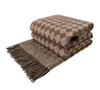 LYHome 100% Wool Blanket - Large Throw, Sofa & Bed Bedspread, Single Double Throws, Soft Warm Blankets for Winter Travel Autumn Picnic & Camping 55x79 in, 140x200 cm Beige - Brown Scandinavian Rhombus