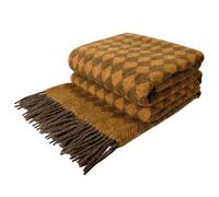 LYHome 100% Wool Blanket - Large Throw, Sofa & Bed Bedspread, Single Double Throws, Soft Warm Blankets for Winter Travel Autumn Picnic & Camping 55x79 in, 140x200, Mustard - Brown Scandinavian Rhombus