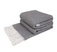 LYHome Cotton Blanket - Large Throw, Sofa Bed and Couch Bedspread, Single Double Size, Throws for Sofas Settees Beds Armchairs & Chairs, Soft Outdoor Blankets 55x79 in, 140x200 cm Grey Striped Squares