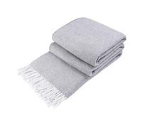 LYHome Cotton Blanket - Large Throw, Sofa Bed and Couch Bedspread, Single Double Size, Throws for Sofas Settees Beds Armchairs & Chairs, Soft Outdoor Blankets 55x79 in, 140x200 cm Grey Striped Squares