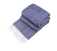 LYHome Cotton Blanket - Large Throw, Sofa Bed and Couch Bedspread, Single Double Size, Throws for Sofas Settees Beds Armchairs & Chairs, Soft Outdoor Blankets 55x79 in, 140x200 cm Blue Striped Squares