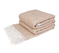 LYHome Cotton Blanket - Soft Throw for Sofas, Bed & Couch. Cosy Outdoor Blankets for Travel, Picnic & Camping. Settee Throws for Armchairs, Garden Furniture (55x79 in, 140x200, Beige Striped Squares)