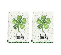 LYhsmg 2Pcs Spring Summer Green Clover Kitchen Towels, Lucky Leaf Quick Dry Dish Towels, Super Soft Cotton Absorbent Bar Towels, Machine Washable Kitchen Tea Towels, 45x65cm
