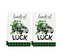 LYhsmg 2Pcs Spring Summer Green Truck Kitchen Towels, Clover Print Quick Dry Dish Towels, Super Soft Cotton Absorbent Bar Towels, Machine Washable Tea Towels, 45x65cm