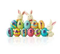 LYhsmg Easter Decorations, Easter Bunny Carrots Resin Centerpiece Decor with Happy Easter Word, Hand Painted Tabletop Bunny & Egg Figurine, Spring Resin Decoration for Home Office Mantel Shelf