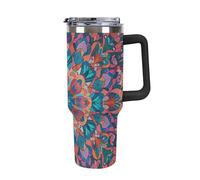 LYHVSFJW 40 Oz Tumbler with Handle And Flip Straw - Bohemian Psychedelic Peacock Mandala Leakproof Lid Insulated Cup Stainless Steel Water Bottle for Cold Drinks Travel Mug, Bpa-Free, Dishwasher Safe