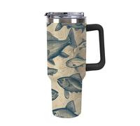 LYHVSFJW 40 Oz Tumbler with Handle And Flip Straw - Vintage Different Fish Leakproof Lid Insulated Cup Stainless Steel Water Bottle for Cold Drinks Travel Mug, Bpa-Free, Dishwasher Safe