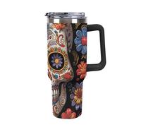 LYHVSFJW 40 Oz Tumbler with Handle Straw Sugar Skulls Water Cup with Lids Stainless Steel Water Bottle Travel Insulated Mug Coffee Mug Vacuum Insulated Cup for Daily Use
