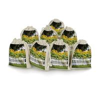 LYHVSFJW 8-Pack Drawstring Gift Bags, Party Favors Bags, Sunflowers White Picket Fence Burlap Bag for Weddings, Holidays & Events