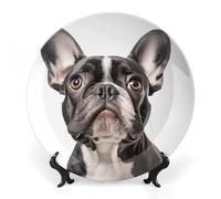 LYHVSFJW A French Bulldog Ceramic Decorative Plate 7inch Bone China Decorative Personalized Boho Plates with Display Stand, Ceramic Ornaments Dessert Plates for Home Decor Dinner