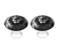 LYHVSFJW African Lion Black and White 2 Pack Cabinet Knobs Drawer Pulls Decorative Stainless Steel Dresser Knobs Bathroom Furniture Cabinet Hardware for Kitchen, Door & Drawer, Wardrobe, Cupboard
