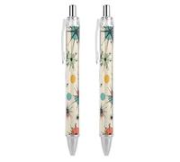 LYHVSFJW Atomic Stars Retro Pattern Ball Point Pen Retractable Black Ink Ballpoint Pens Super Soft Grip 0.5mm Ink Pen Medium Point Office Pens 2 PCS