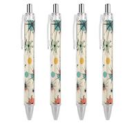 LYHVSFJW Atomic Stars Retro Pattern Ball Point Pen Retractable Black Ink Ballpoint Pens Super Soft Grip 0.5mm Ink Pen Medium Point Office Pens 4 PCS