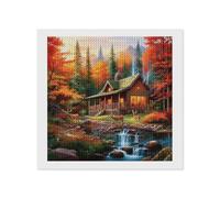 LYHVSFJW Autumn Cabin in The Woods Diamond Art Kits for Adults Diamond Painting Kits for Beginners Diamonds Art Painting 5d DIY Full Drill Round Gem Arts Crafts Paintings for Home Wall Decor 12"x12"