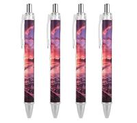 LYHVSFJW Beach Sunset Ball Point Pen Retractable Black Ink Ballpoint Pens Super Soft Grip 0.5mm Ink Pen Medium Point Office Pens 4 PCS