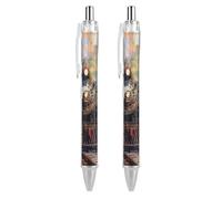 LYHVSFJW Beautiful Steam Train Ball Point Pen Retractable Black Ink Ballpoint Pens Super Soft Grip 0.5mm Ink Pen Medium Point Office Pens 2 PCS