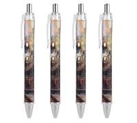 LYHVSFJW Beautiful Steam Train Ball Point Pen Retractable Black Ink Ballpoint Pens Super Soft Grip 0.5mm Ink Pen Medium Point Office Pens 4 PCS
