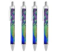 LYHVSFJW Beauty Peacock Ball Point Pen Retractable Black Ink Ballpoint Pens Super Soft Grip 0.5mm Ink Pen Medium Point Office Pens 4 PCS