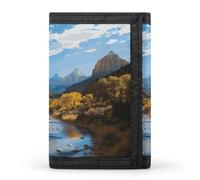 LYHVSFJW Beige Simple Doodle TriFold Wallet with 8 Card Slots, Slim Zipper Coin Pocket, Divided Billfold for Men Women, Zion national park, One Size, Modern