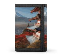 LYHVSFJW Beige Simple Doodle TriFold Wallet with 8 Card Slots, Slim Zipper Coin Pocket, Divided Billfold for Men Women, Japan Mount Fuji Landscape, One Size, Modern