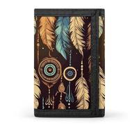 LYHVSFJW Beige Simple Doodle TriFold Wallet with 8 Card Slots, Slim Zipper Coin Pocket, Divided Billfold for Men Women, Vintage Ethnic Tribal Feather, One Size, Modern