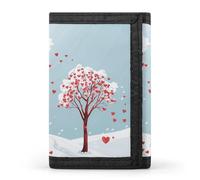 LYHVSFJW Beige Simple Doodle TriFold Wallet with 8 Card Slots, Slim Zipper Coin Pocket, Divided Billfold for Men Women, Heart Shaped Leaf Tree, One Size, Modern
