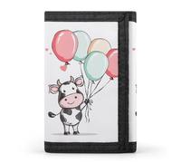 LYHVSFJW Beige Simple Doodle TriFold Wallet with 8 Card Slots, Slim Zipper Coin Pocket, Divided Billfold for Men Women, Balloon and Cow, One Size, Modern