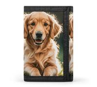 LYHVSFJW Beige Simple Doodle TriFold Wallet with 8 Card Slots, Slim Zipper Coin Pocket, Divided Billfold for Men Women, Golden Retrievers, One Size, Modern