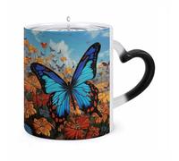 LYHVSFJW Big Butterfly Color Changing Mugs Heat Sensitive Coffee Mug 11 Oz Novelty Ceramic Cup with Handle Magic Cups Temperature Changing Coffee Tumblers Funny Gifts for Women Men