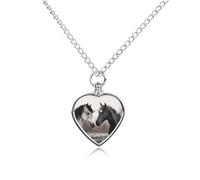LYHVSFJW Black And White Horses Urn Necklace for Ashes Heart Cremation Necklace Dogs Cats Urn Pendant Pet Cremation Jewelry Locket Jewelry Keepsake Pendant Memorial Pendants for Puppy Pet