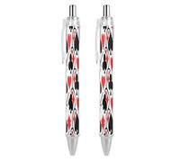 LYHVSFJW Black Red Poker Pattern Ball Point Pen Retractable Black Ink Ballpoint Pens Super Soft Grip 0.5mm Ink Pen Medium Point Office Pens 2 PCS