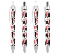 LYHVSFJW Black Red Poker Pattern Ball Point Pen Retractable Black Ink Ballpoint Pens Super Soft Grip 0.5mm Ink Pen Medium Point Office Pens 4 PCS