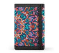 LYHVSFJW Blue Floral TriFold Wallet with 8 Card Slots, Slim Zipper Coin Pocket, Divided Billfold for Men Women, Bohemian Psychedelic Peacock Mandala, One Size, Modern
