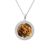 LYHVSFJW Boho Floral Round Pendant Necklace for Women Faux Diamond Women's Necklaces Elegant Dainty Alloy Disc Charm Necklace with Adjustable Chain, Fashion Jewelry Gift
