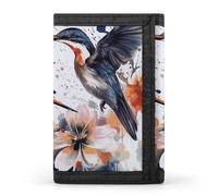 LYHVSFJW Bouquet Of Flowers TriFold Wallet with 8 Card Slots, Slim Zipper Coin Pocket, Divided Billfold for Men Women, Art with Lily Flowers Birds Watercolor, One Size, Modern
