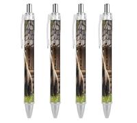 LYHVSFJW Brown Bear Forest Lodge Ball Point Pen Retractable Black Ink Ballpoint Pens Super Soft Grip 0.5mm Ink Pen Medium Point Office Pens 4 PCS