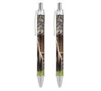 LYHVSFJW Brown Bear Forest Lodge Ball Point Pen Retractable Black Ink Ballpoint Pens Super Soft Grip 0.5mm Ink Pen Medium Point Office Pens 2 PCS