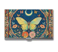 LYHVSFJW Business Card Holder for Men & Women Butterfly Flower Tapestry Business Card Case Metal Slim Name Card Holder ID Case Pocket Card Holder Business Card Wallet 3.7x2.2x0.3 Inch, silver,