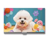 LYHVSFJW Business Card Holder for Men & Women Cute Bichon Frise Dog Business Card Case Metal Slim Name Card Holder ID Case Pocket Card Holder Business Card Wallet 3.7x2.2x0.3 Inch, silver, 3.7x2.2x0.3