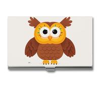 LYHVSFJW Business Card Holder for Men & Women Cute Big Brown Cartoon Owls Business Card Case Metal Slim Name Card Holder ID Case Pocket Card Holder Business Card Wallet 3.7x2.2x0.3 Inch, silver,