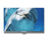 LYHVSFJW Business Card Holder for Men & Women Dolphin with A Smile Business Card Case Metal Slim Name Card Holder ID Case Pocket Card Holder Business Card Wallet 3.7x2.2x0.3 Inch, silver, 3.7x2.2x0.3