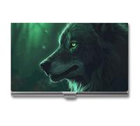 LYHVSFJW Business Card Holder for Men & Women Green Wolf Business Card Case Metal Slim Name Card Holder ID Case Pocket Card Holder Business Card Wallet 3.7x2.2x0.3 Inch, silver, 3.7x2.2x0.3 Inch,