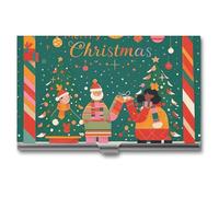 LYHVSFJW Business Card Holder for Men & Women Poetic Christmas Business Card Case Metal Slim Name Card Holder ID Case Pocket Card Holder Business Card Wallet 3.7x2.2x0.3 Inch, silver, 3.7x2.2x0.3 Inch