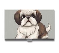 LYHVSFJW Business Card Holder for Men & Women Shih Tzu Dog Business Card Case Metal Slim Name Card Holder ID Case Pocket Card Holder Business Card Wallet 3.7x2.2x0.3 Inch, silver, 3.7x2.2x0.3 Inch