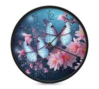 LYHVSFJW Butterfly Blossoms Wall Clock Silent Non-Ticking Analog Clocks Modern Round Decorative Digital Clock for Living Room Bathroom Kitchen Classroom Bedroom Office 10 Inch Black