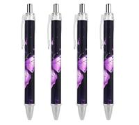 LYHVSFJW Butterfly Purple Ball Point Pen Retractable Black Ink Ballpoint Pens Super Soft Grip 0.5mm Ink Pen Medium Point Office Pens 4 PCS