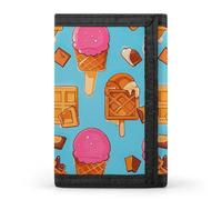 LYHVSFJW Candy Canes TriFold Wallet with 8 Card Slots, Slim Zipper Coin Pocket, Divided Billfold for Men Women, ice cream and Waffle Pattern, One Size, Modern